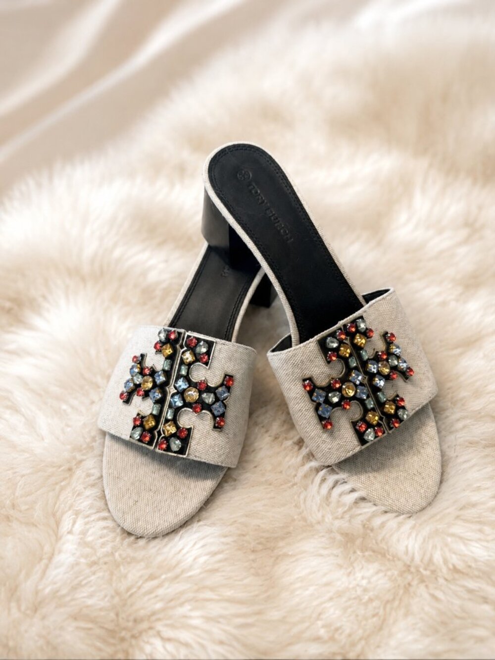 Tory Burch Linen Jeweled Ines Sandals